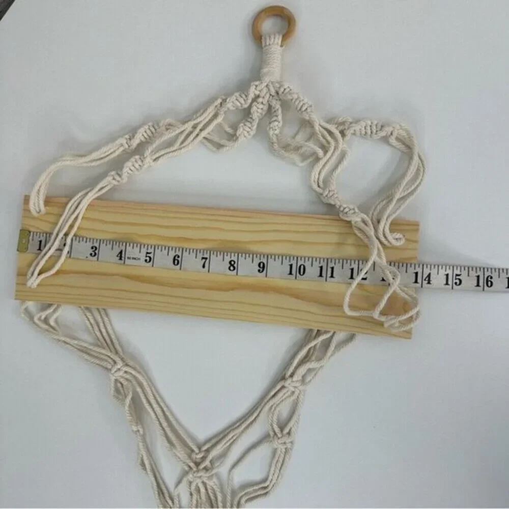 Lot of 2 Macrame Hanging‎ Shelves with Plant Hanger Cream Boho Wood Wall Decor